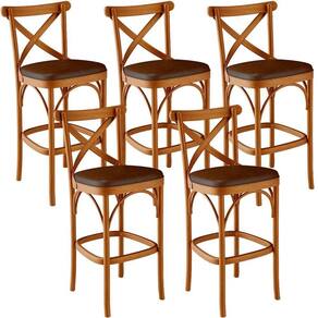 Kit 05 Banquetas Altas Cozinha Bancada Bar Sala Jantar Estofada ávila L02 Couríssimo Marrom - Lyam