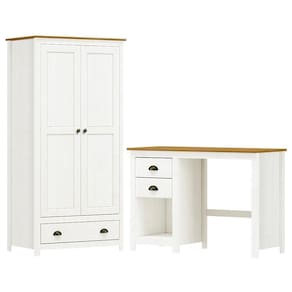 Armario 2 Pt Mesa Escrivaninha 2 Gv Madeira Maciça Branco Freijo Milani Store