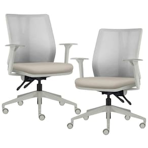 Kit 2 Cadeiras De Escritório Giratória Diretor Flow F02 Base Cinza Sintético Bege - Lyam Decor