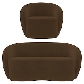 Sofá 2 Lugares Living 160cm E 1 Poltrona Giratória Garbin K04 Veludo Marrom - Mpozenato
