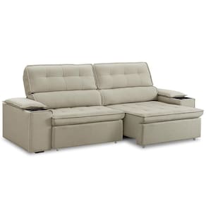 Sofá Retrátil Reclinável 3 Lugares Sala De Estar 255cm Bilac F04 Linho Bege - Lyam Decor