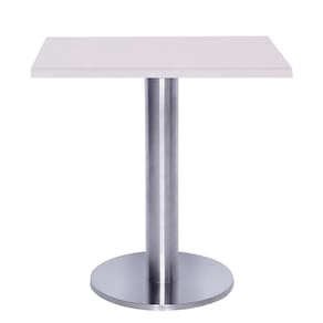 Mesa Beta Big Inox 75 Cm (alt) Disco Redondo Tampo Mdp Quadrado 70 Cm (larg) X 2,50 Cm (alt) Branco