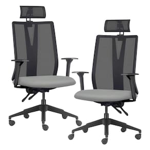 Kit 2 Cadeiras Escritório Giratória Presidente Flow F02 Base Preta Sintético Cinza - Lyam Decor