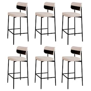 Banqueta Alta Bar Estofada Kit 6 Ella M25 Linho Palha-preto - Mpozenato