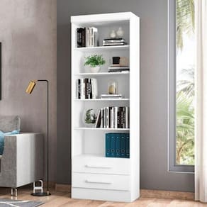 Livreiro 2 Gavetas Branco para Escritório e Sala