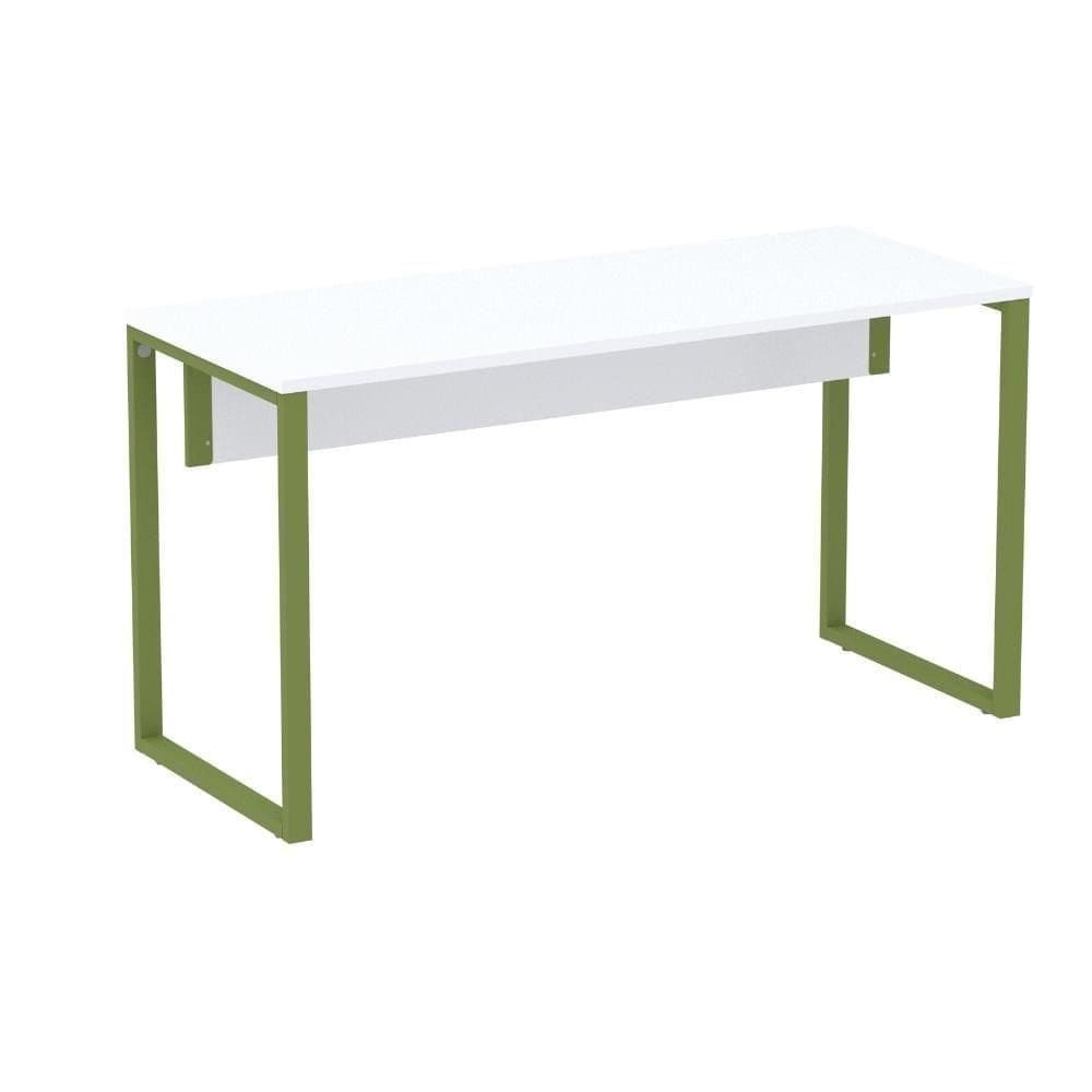 Mesa Escritório P25 Tub Pandin 134 Cm (larg) Tampo Mdp Branco Pé Aço Tubular Verde Mirô