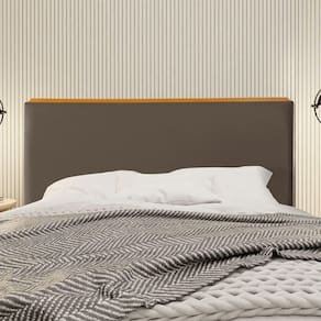 Cabeceira Cama Box King 1,93m Estofada Detalhe Em Madeira Java Veludo Marrom