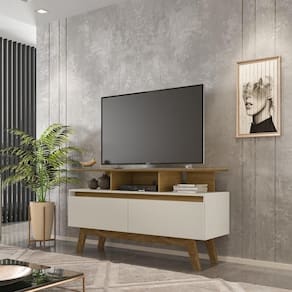 Rack Para Tv Até 50 Polegadas Com Nicho E 2 Portas Retrô Multimóveis Cr45294 Cinamomo Off White
