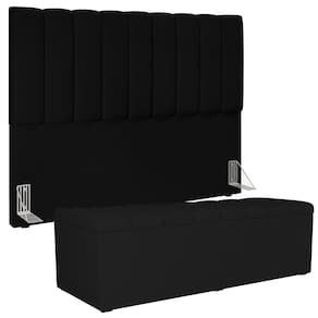 Kit Cabeceira Cama Box Casal King 195cm Com Calçadeira Baú Dália W01 Facto Preto - Lyam