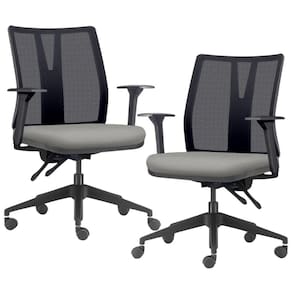 Kit 2 Cadeiras De Escritório Giratória Diretor Flow F02 Base Preta Crepe Cinza - Lyam Decor
