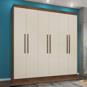 Guarda Roupa 6 Portas Gavetas Luna Ebano Toque Rústico Off White Brilho