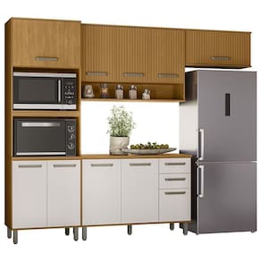 Cozinha 5 Peças Balcão Tampo 270 Cm Cria Freijo Ripado Off White Pln Freijo Ripado Off White