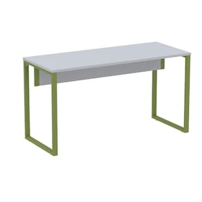 Mesa Escritório P25 Tub Pandin 150 Cm (larg) Tampo Mdp Cinza Pé Aço Tubular Verde Mirô