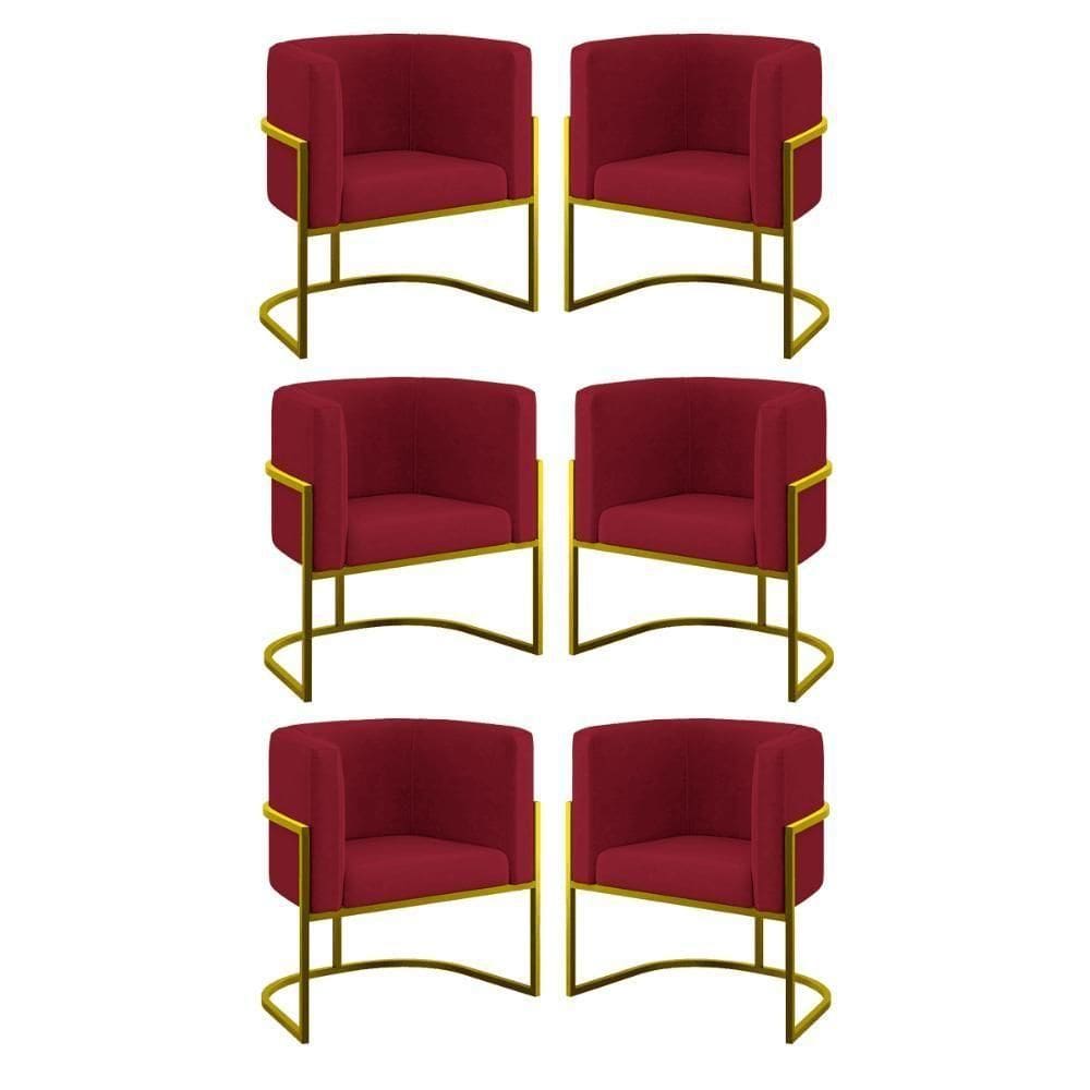 Kit 06 Poltronas Lua Sala Decorativa Base De Ferro Goldmarsala Marsala