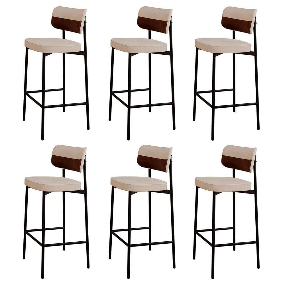 Banqueta Alta Bar Estofada Kit 6 Ella M25 Linho Areia-whisky - Mpozenato