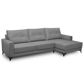 Sofá 4 Lugares Com Chaise Direito 285cm Soreh F05 Veludo Prata - Mpozenato