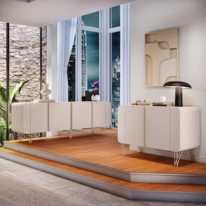 Conjunto Buffets Bambino/virginia Sala De Estar Mdp/mdf Pés Em Aço Off White G26 - Gran Belo