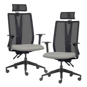 Kit 2 Cadeiras Escritório Giratória Presidente Flow F02 Base Preta Crepe Cinza - Lyam Decor