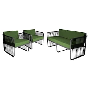 Conjunto 2 Poltronas E Namoradeira Corda Náutica Santiago Preto-verde