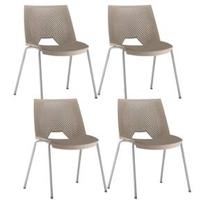 Kit 04 Cadeiras Empilhável Fixa Liked F02 Base Aço Cinza Nude - Lyam Decor