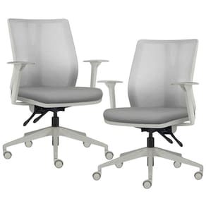 Kit 2 Cadeiras De Escritório Giratória Diretor Flow F02 Base Cinza Sintético Cinza - Lyam Decor