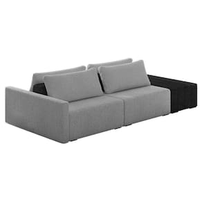 Sofá Ilha Modular Living Com Puff 252cm Georgia K04 Bouclê Grafite/preto - Mpozenato