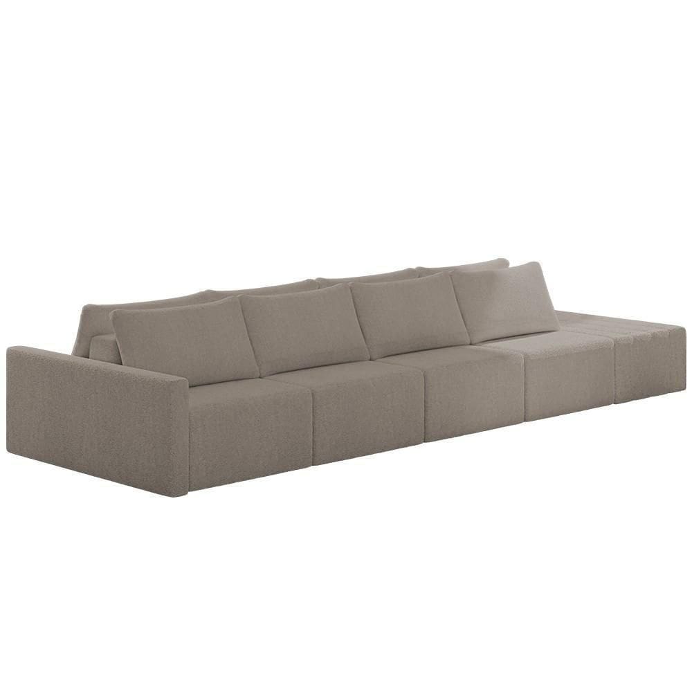 Sofá Ilha Modular Com Puff Para Sala Living 392cm Georgia K04 Bouclê Bege Escuro - Mpozenato
