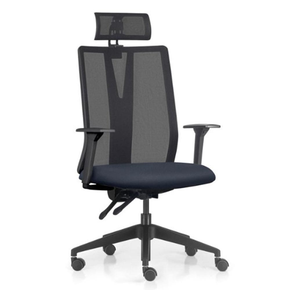 Cadeira Escritório Giratória Presidente Flow F02 Base Preta Sintético Azul - Lyam Decor