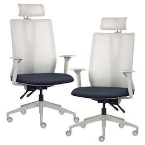 Kit 2 Cadeiras Escritório Giratória Presidente Flow F02 Base Cinza Sintético Azul - Lyam Decor
