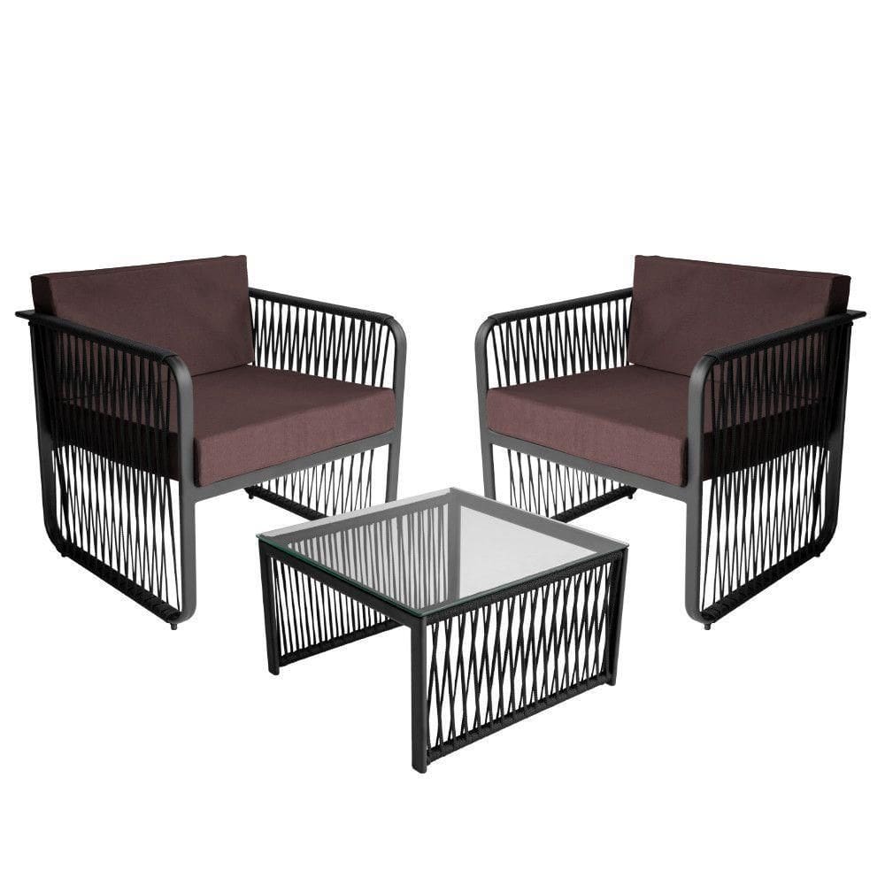 Conjunto 2 Poltronas E Mesa Centro Corda Náutica Santiago Preto-marrom