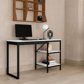 Home Office Slim Com Estante Para Livros Embutido Preto Branco
