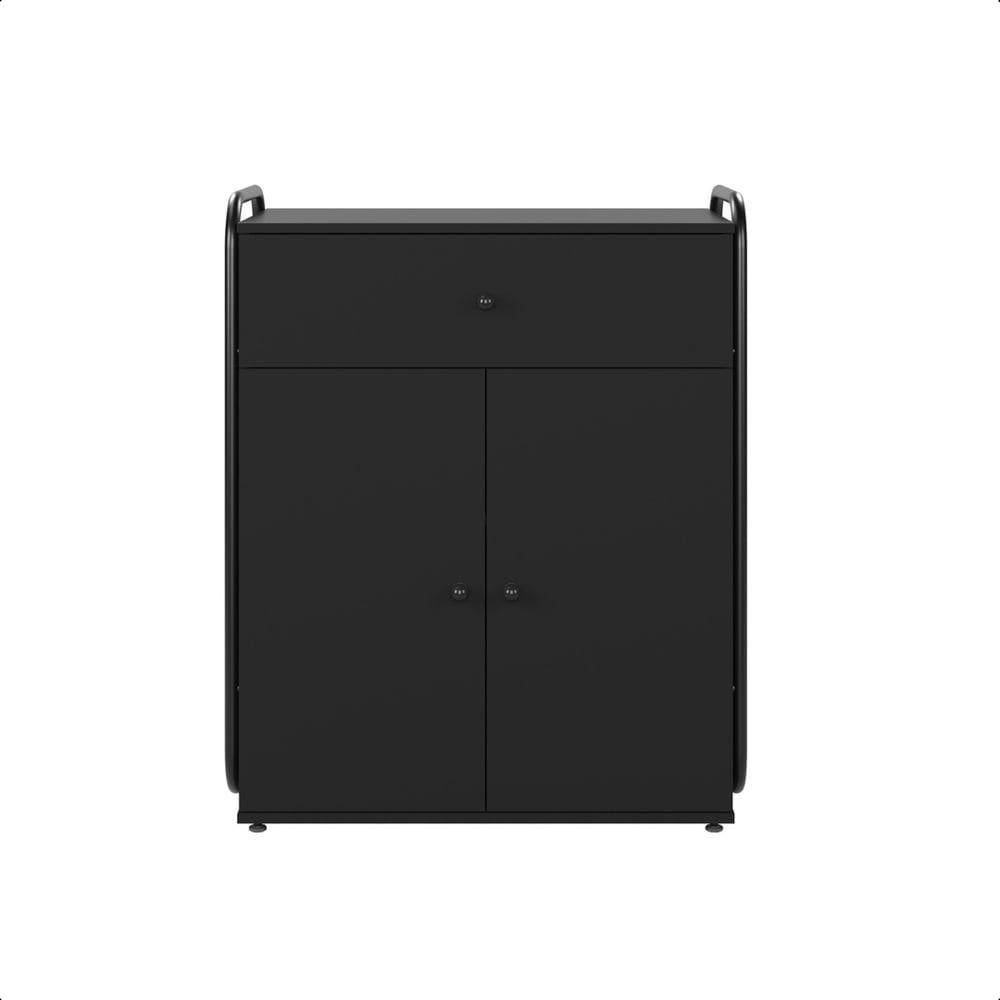 Armário Baixo Auxiliar Office Estilo Industrial 2 Portas Criare Preto