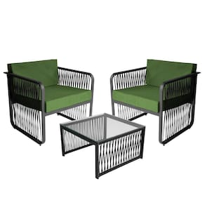 Conjunto 2 Poltronas E Mesa Centro Corda Náutica Santiago Preto-verde