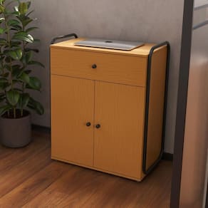 Armário Baixo Auxiliar Office Estilo Industrial 2 Portas Criare Canela
