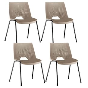 Kit 04 Cadeiras Empilhável Fixa Liked F02 Base Aço Preto Nude - Lyam Decor