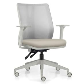 Cadeira De Escritório Giratória Diretor Flow F02 Base Cinza Sintético Bege - Lyam Decor