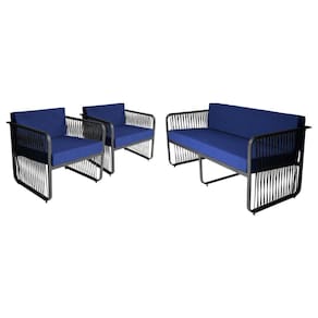 Conjunto 2 Poltronas E Namoradeira Corda Náutica Santiago Preto-azul