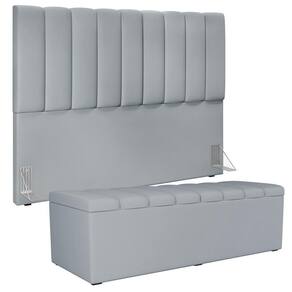 Kit Cabeceira Cama Box Casal King 195cm Com Calçadeira Baú Dália W01 Suede Cinza - Lyam