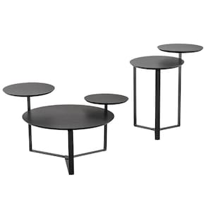 Kit Mesa De Centro E Mesa Lateral Para Sala Pés Metálicos Dari A03 Nero Preto - Lyam Decor
