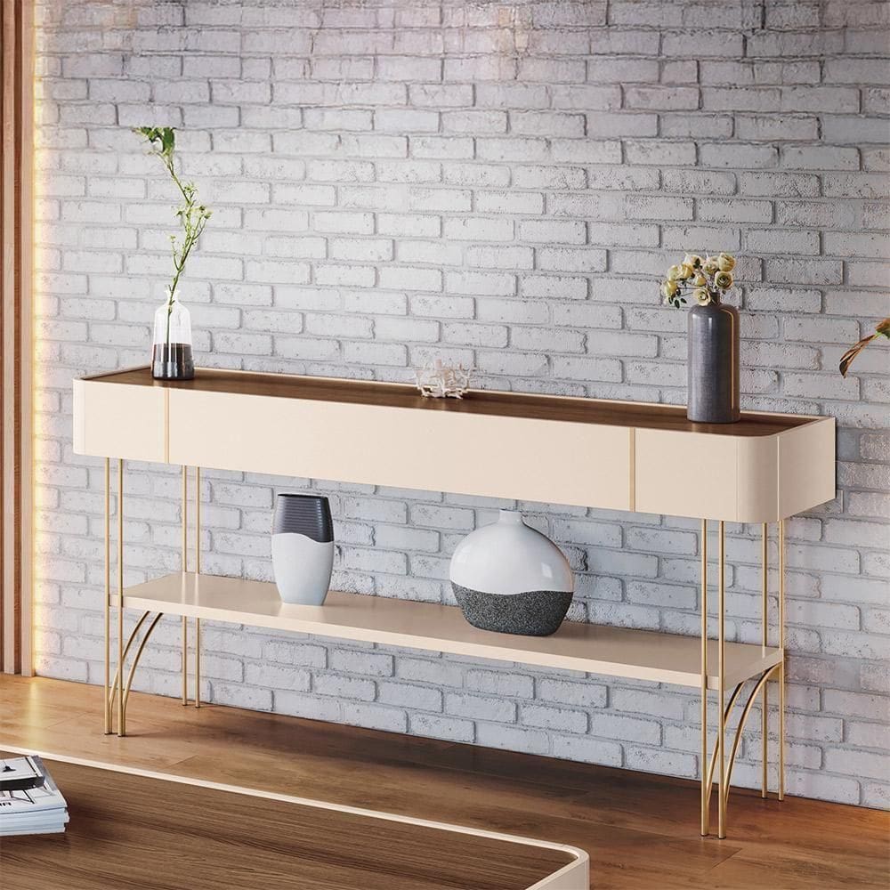 Aparador Decorativo Rennes Mdp/mdf Pés De Aço Off White/castanho G26 - Gran Belo