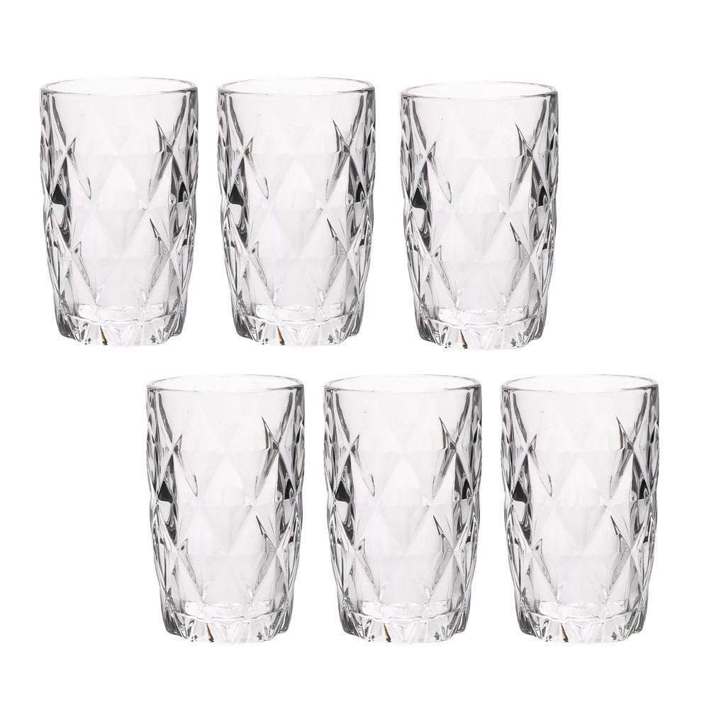 Jogo 6 Copos De Vidro Diamond Diamante Transparente Resistente 400ml Em Casa Tem