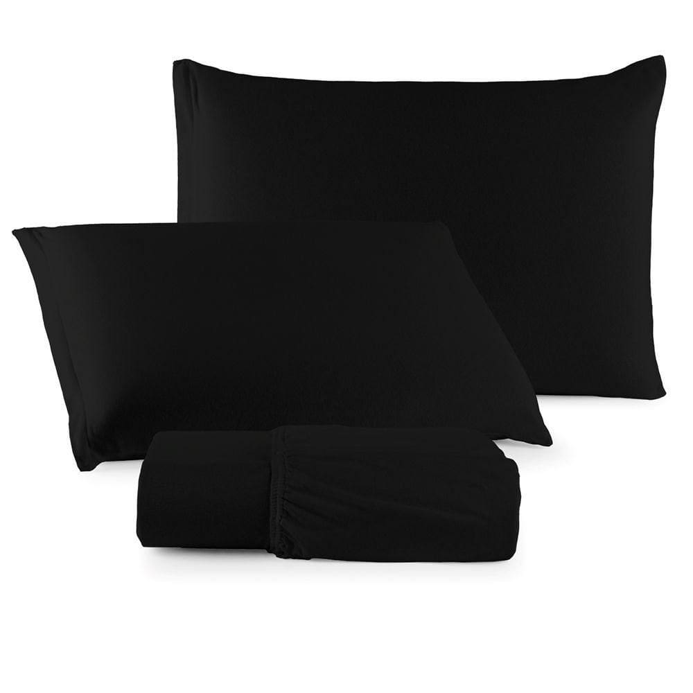 Jogo De Cama Lençol Sereno Casal Em Malha Algodão Preto 100% Algodão