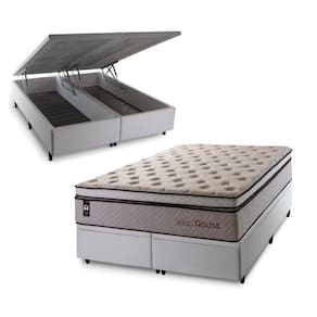 Conjunto Box Baú Branco Liverpool Bege 158x198x80 c/ Molas Ensacadas
