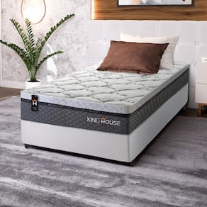 Conjunto Cama Box c/ Molas Ensacadas Benton Cinza Solteiro 88x188x71