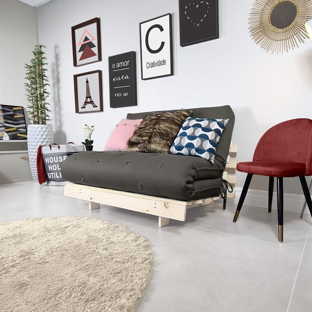 Futon Casal Tokio Sofa Cama Chumbo Acquablock Com Madeira Maciça