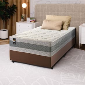 Conjunto Cama Box Marrom Espuma Oxford Verde Solteiro 96x203x67