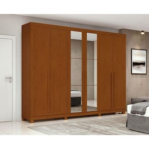 Guarda Roupa Casal Ambiente Bertha 6 Portas 2 Gavetas Frassino com Pés e Espelho - Lopas