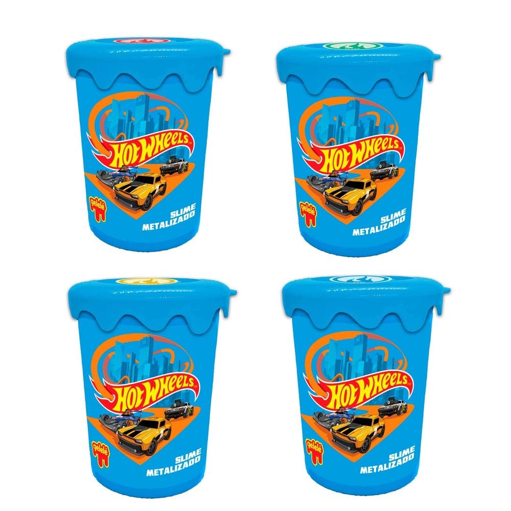 Slime Gelelé Hot Wheels Metalizado Kit 4 Potes De 180g Cada