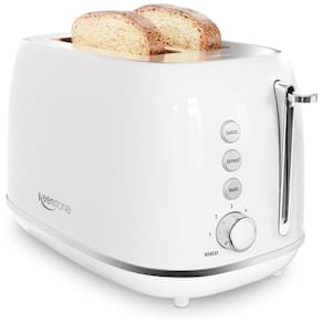 Torradeira 2 fatias, torradeira Retro de aço inoxidável com função de bagel, ranhuras largas, bandeja de migalhas, branca, KEENSTONE, Branco