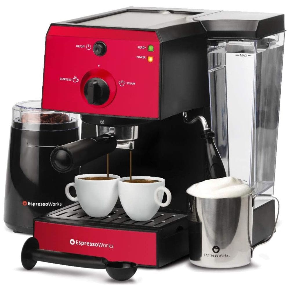 Cafeteira Elétrica Expresso 1.2L com Espumador e Moedor 15 Bar 1350W, 110v, ESPRESSOWORKS, Vermelho